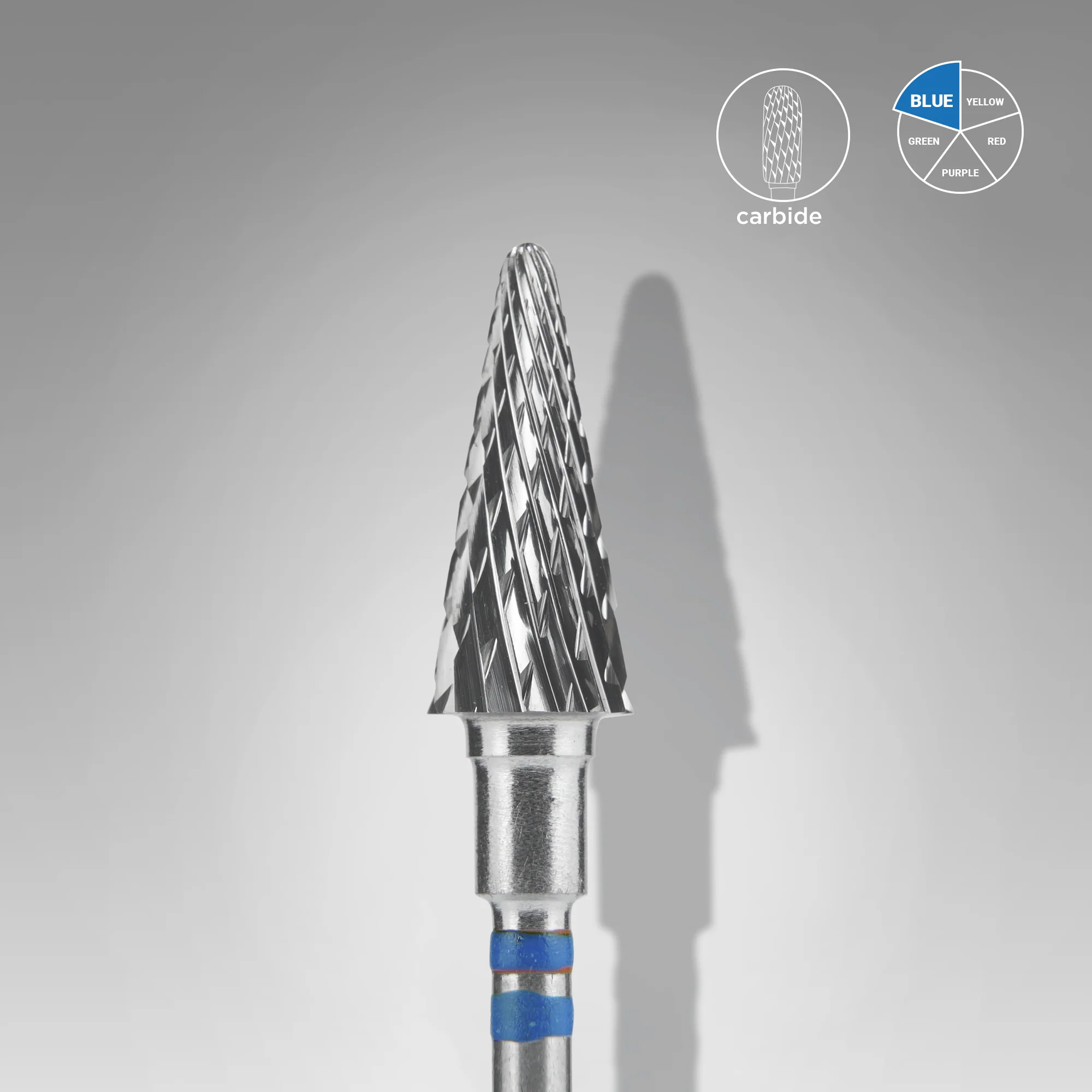 STALEKS EXPERT Carbide nail drill bit for left-handed users cone blue, head diameter 6 mm, working part 14 mm