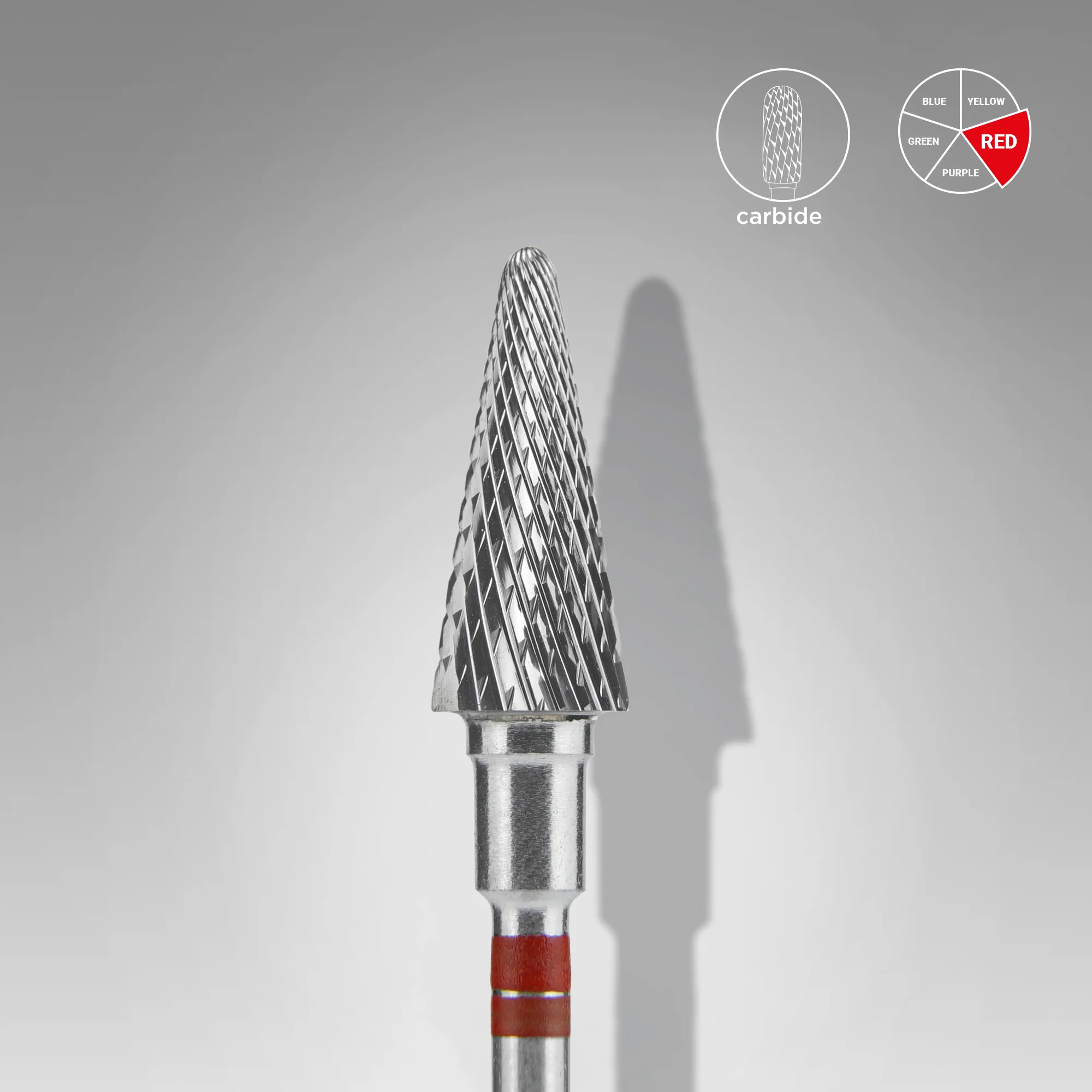 STALEKS EXPERT Carbide nail drill bit for left-handed users cone red, head diameter 6 mm, working part 14 mm