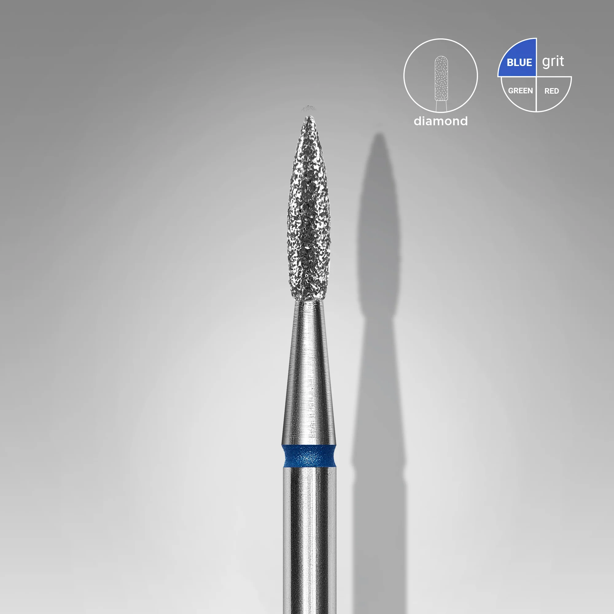 STALEKS EXPERT Diamond nail drill bit pointed flame blue, head diameter 1,8 mm, working part 8 mm