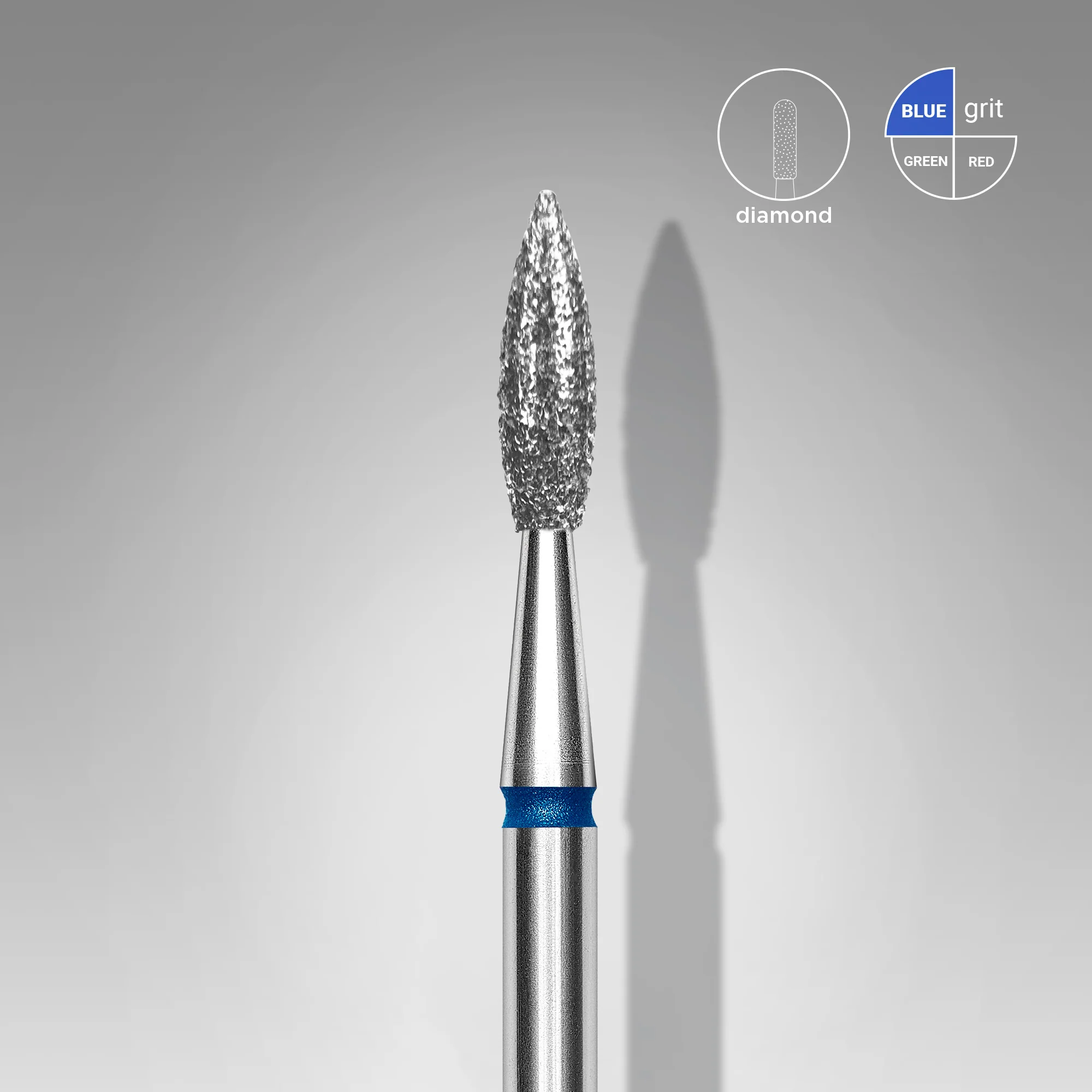 STALEKS EXPERT Diamond nail drill bit pointed flame blue, head diameter 2,3 mm, working part 8 mm