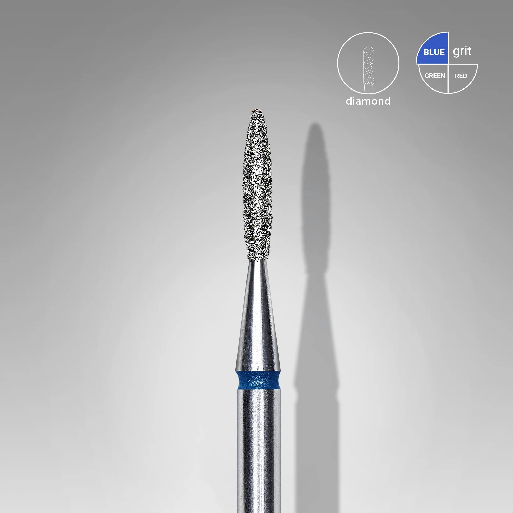 STALEKS EXPERT Diamond nail drill bit pointed flame blue, head diameter 1,6 mm, working part 8 mm